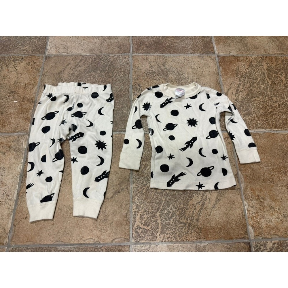 Hanna Andersson Kids 2T Organic Cotton Pajamas Set Black White Space Rocket Star